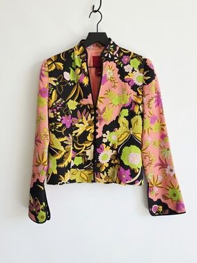 JS Collections 100% Silk Floral Print Embroidered Japanese Jacket Women's Size 6
